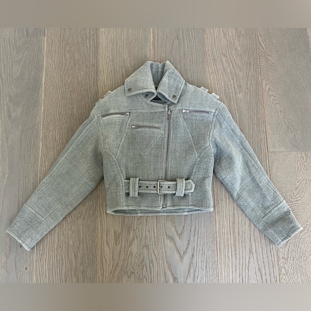 Yigal Azrouel Gray Cropped Jacket with Belted Waist - Picture 8 of 13